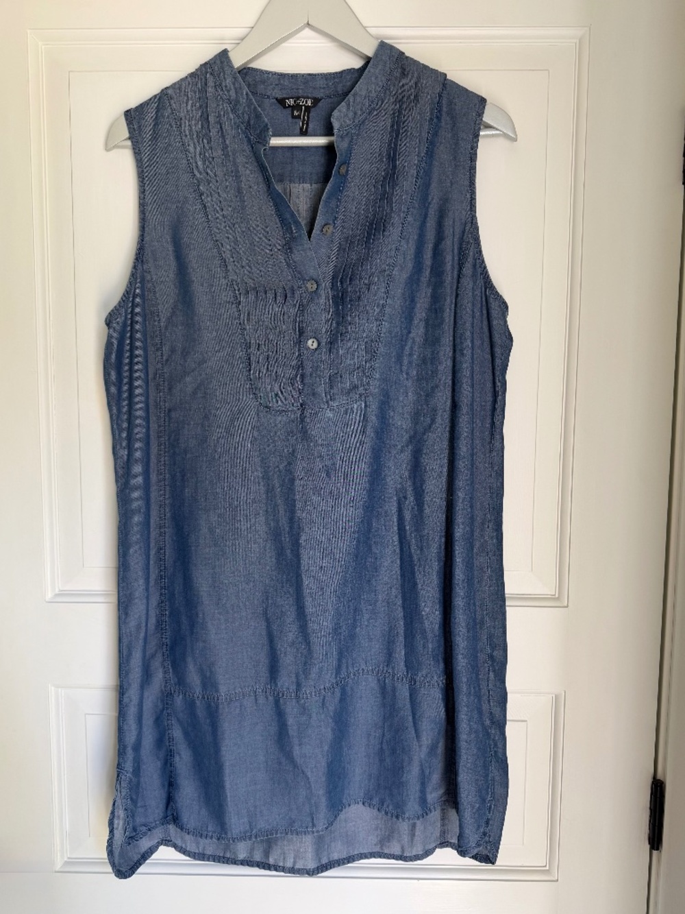 NIC + ZOE Sleeveless Mini Dress Chambray Pintuck